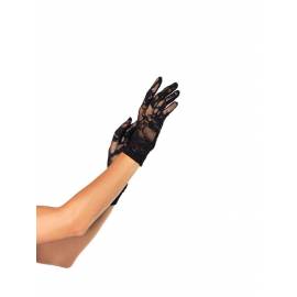 (2PC.PACK)STRETCH LACE WRIST LENGTH GLOVES O/S BLK