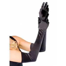 Extra Long Satin Gloves, black, O/S