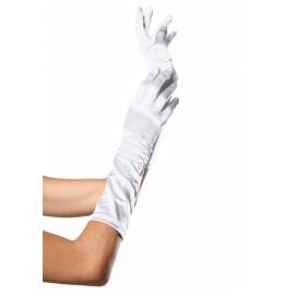 Elbow Length Satin Glove, white, O/S
