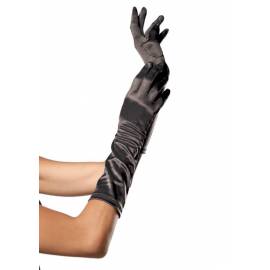 Elbow Length Satin Glove, black, O/S