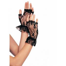 Wrist length fingerless gloves, black, O/S