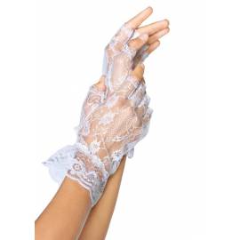 Wrist length fingerless gloves, white, O/S