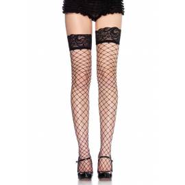 729037 FENCE NET STOCKING W/ LACE TOP O/S BLK