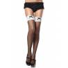 INDUSTRIAL NET THIGH HIGHS WITH CONTRAST LACE TOP AND  BOW O/S BLK/WHT