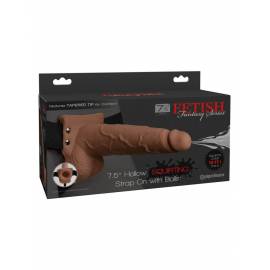 Fetish Fantasy 7.5" Hollow Squirting Strap-On with Balls Tan