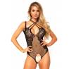 Net and Lace Crotchless Teddy Black O/S