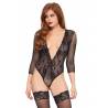 High Cut Lace And Net Teddy Black O/S