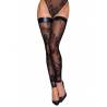 Tulle stockings with patterned flock embroidery - XL
