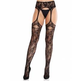 Net Stockings with Attached Garter Belt - Black O/S